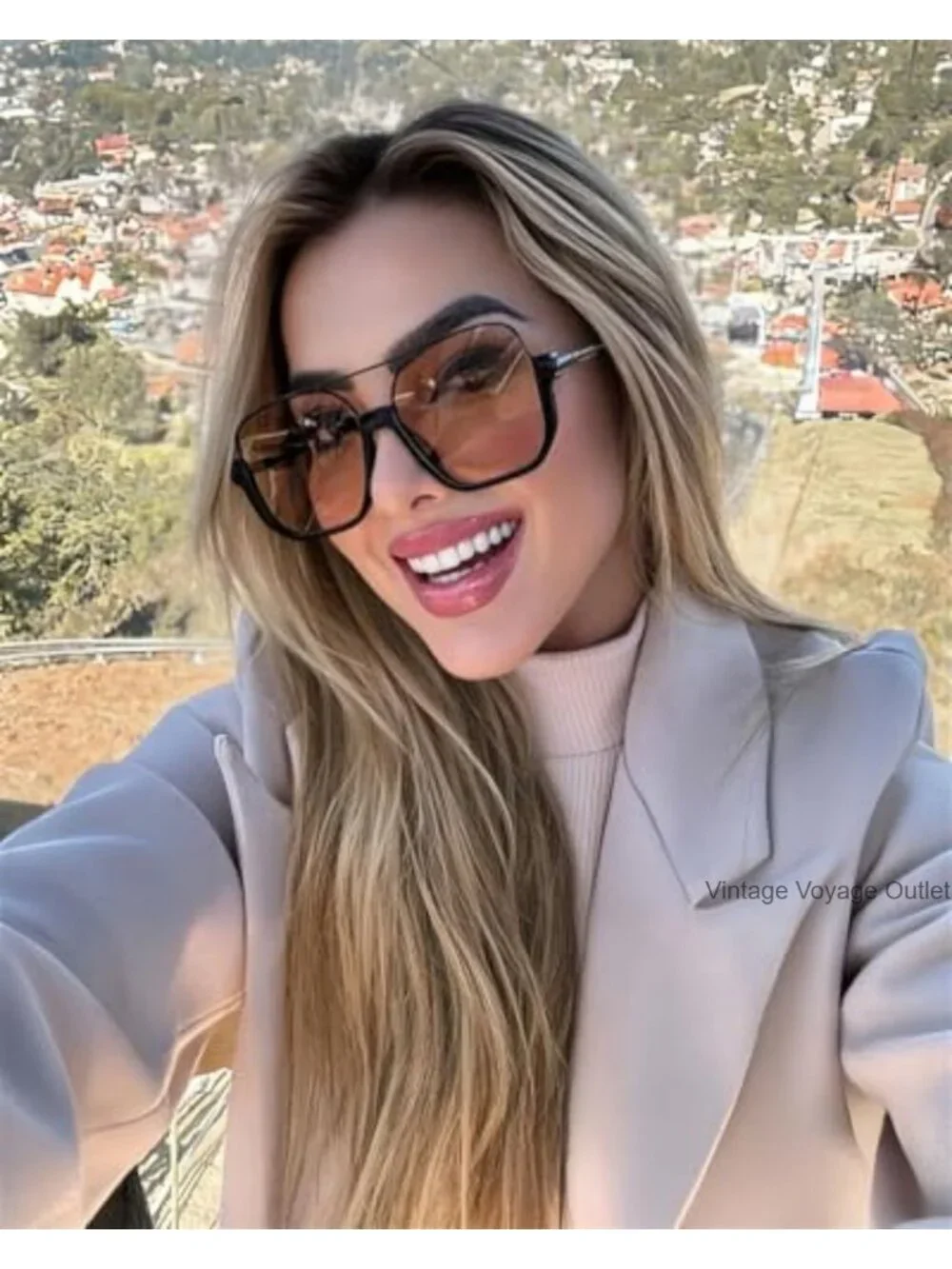 Oversized Square Aviator Sunglasses Retro UV400 Metal Frame